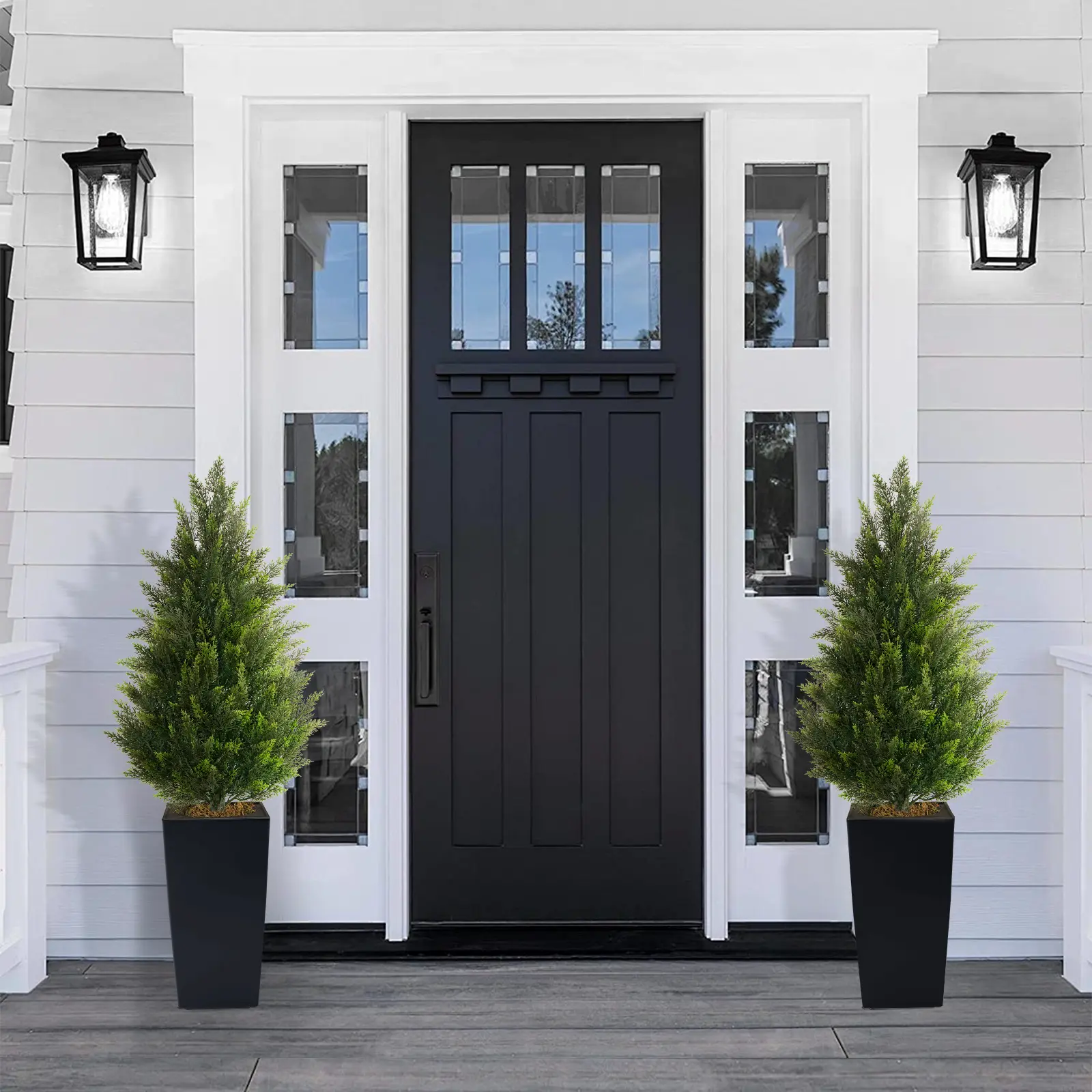2-Pack 4/5ft Boxwood/Cephalotaxus with Detachable Flower Pots, Artificial Cedar Trees Suitable for Indoor/Outdoor Veranda/Front Yard Artificial Potted Plants Home Decoration summerwins