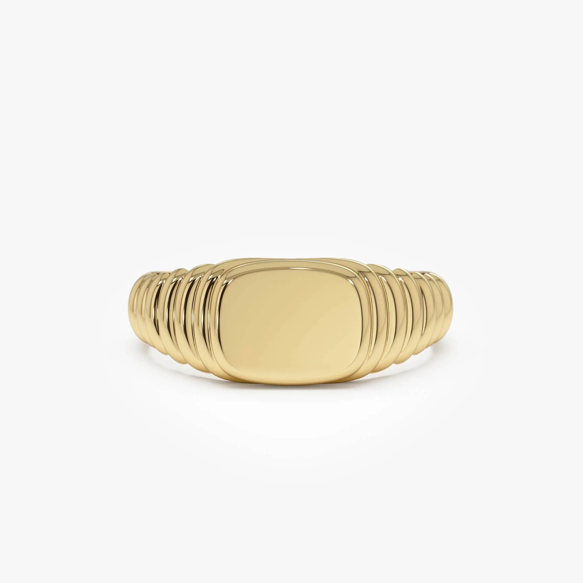 14k Gold Ribbed Cushion Signet Ring