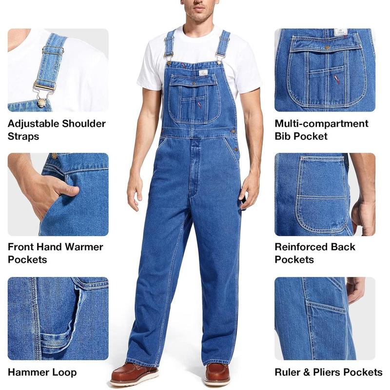 HISEA Men's Denim Bib Overall, Mens Relaxed Fit Overall Midweight Workwear with Adjustable Straps and Convenient Tool Pockets