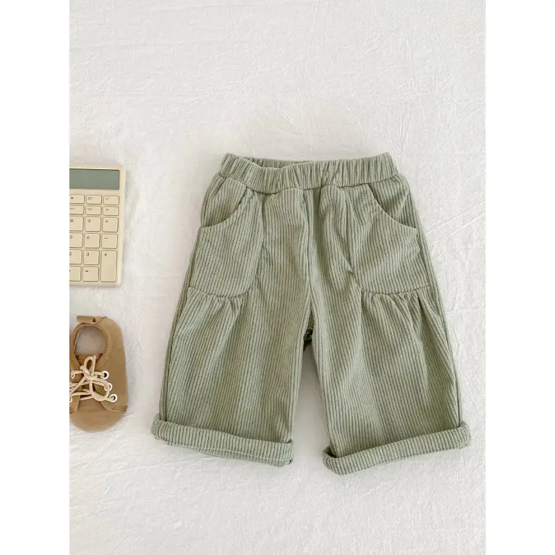 Unisex Toddler Corduroy Straight Leg Pants - Pocketed, Basic Casual Long Bottoms for Spring & Autumn Wear, Prop 65 Safe Kids' Fashion Bottoms, Long Pants