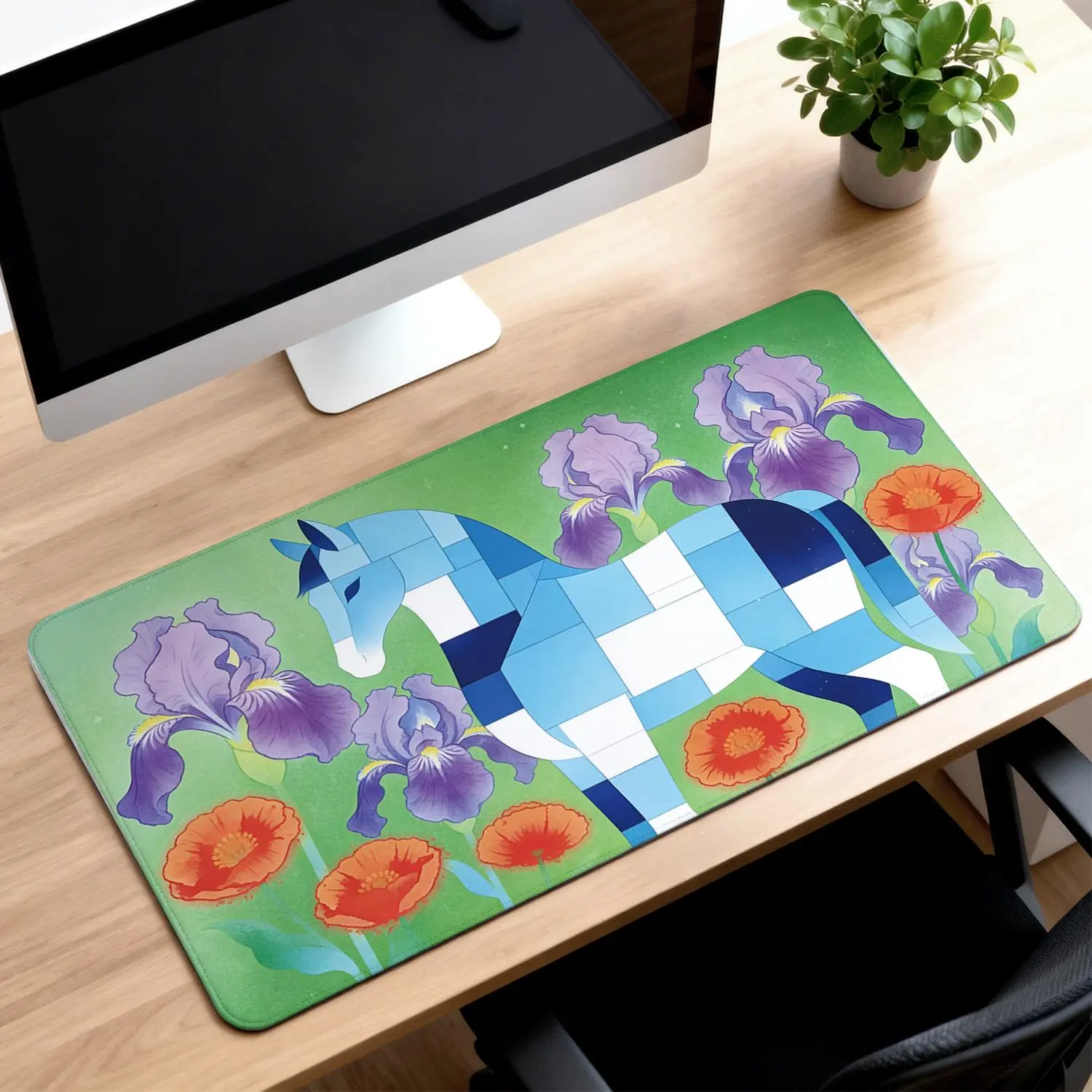 LIVEKEY XXL Extended Custom-Shaped Mouse Pad 40x80cm - Non-Slip Gaming Mouse Pad with Stitched Edges, Artistic Geometric Horse & Flowers Design, Ultra Wide Desk Mat for Office, Writing, Custom-Shaped Mouse Pads