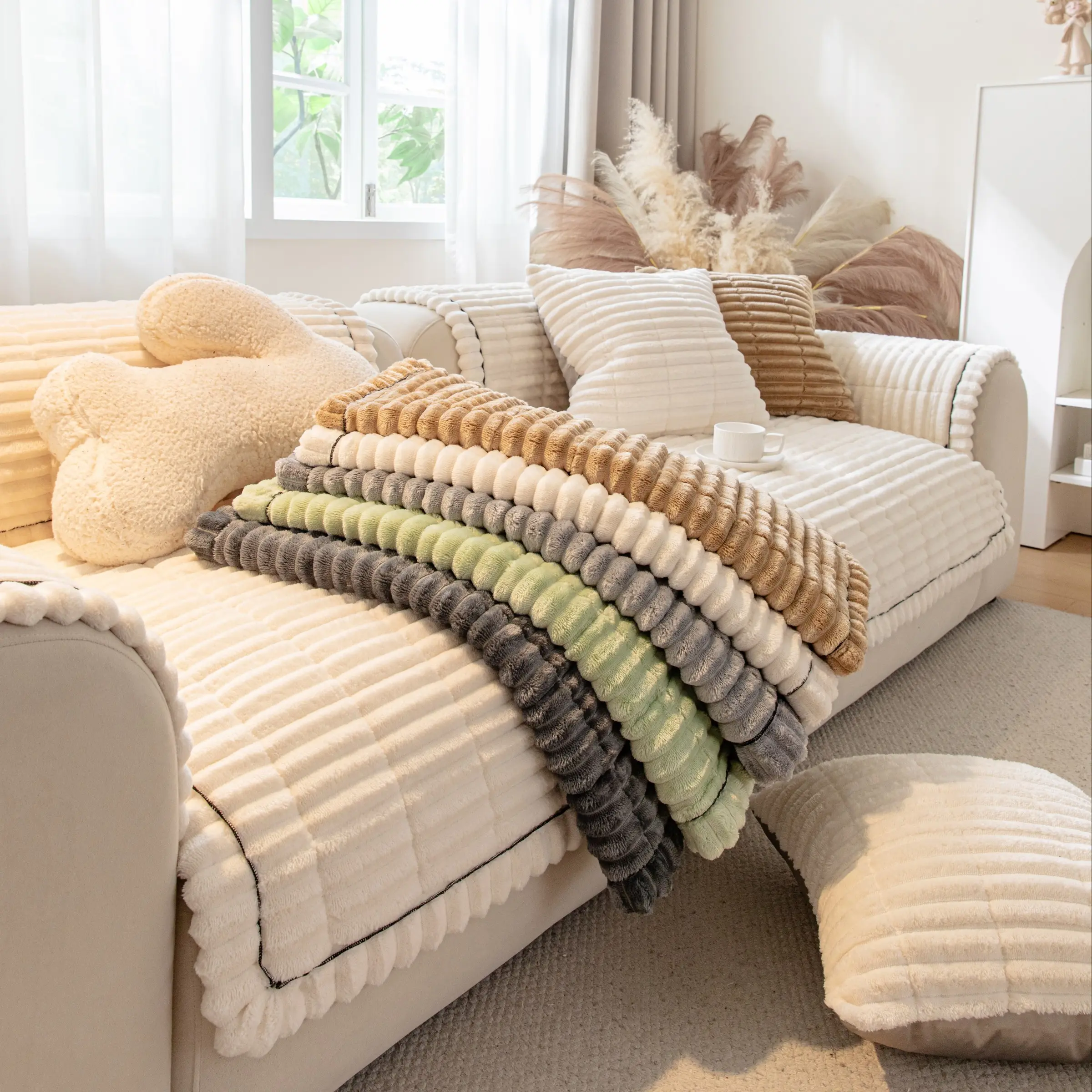 Pure Color Sofa Cover Winter Style, Non-Slip Sofa Protector, Soft Comfortable Couch Blanket or Pillowcase, Home Living Room Decor, Sofa Couch Covers