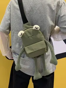 Casual Novelty Crossbody Fanny Pack, Women's Cute Cartoon Frog Design Chest Pack Crossbody Sling Backpack, Fashionable Zipper Sling Pack for Daily Use, Nylon Travel Hiking Daypack Chest Bag