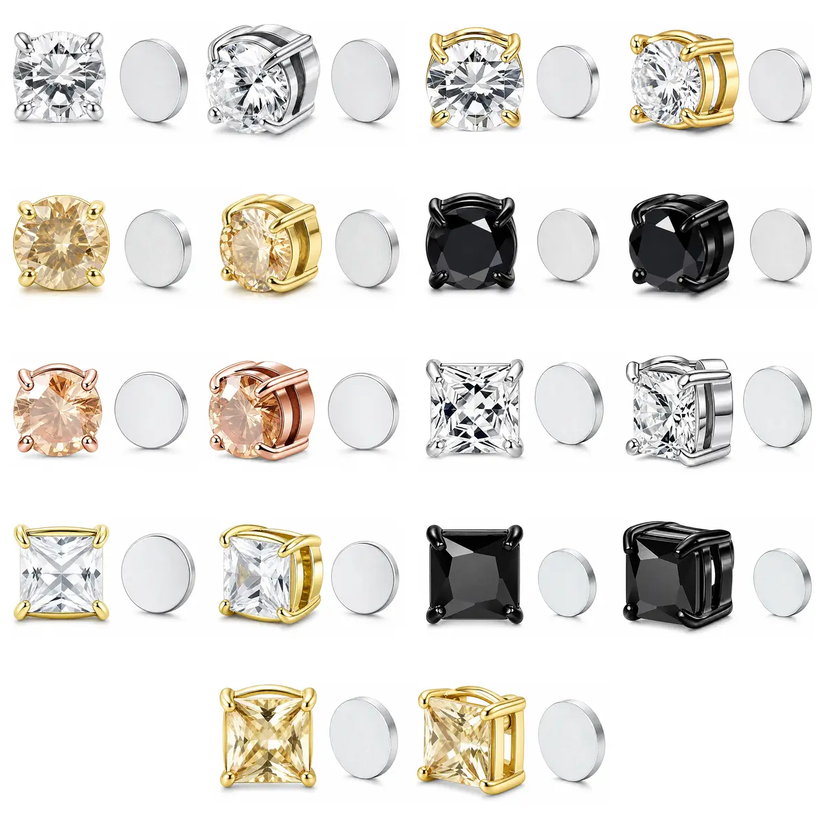 Magnetic Clip-On Earrings, No Piercing Required, Medical-Grade Stainless Steel, Hypoallergenic, AAA+ CZ Cubic Zirconia, Non-Pierced Ear Jewelry, Unisex Casual Earring Set for Everyday Wear