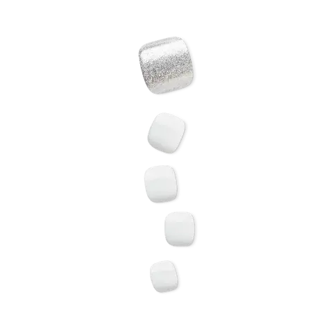 Impress Design No Glue Fake Press On Toenails - White Sky | Solid, Silver, Short, Square, Pedicure