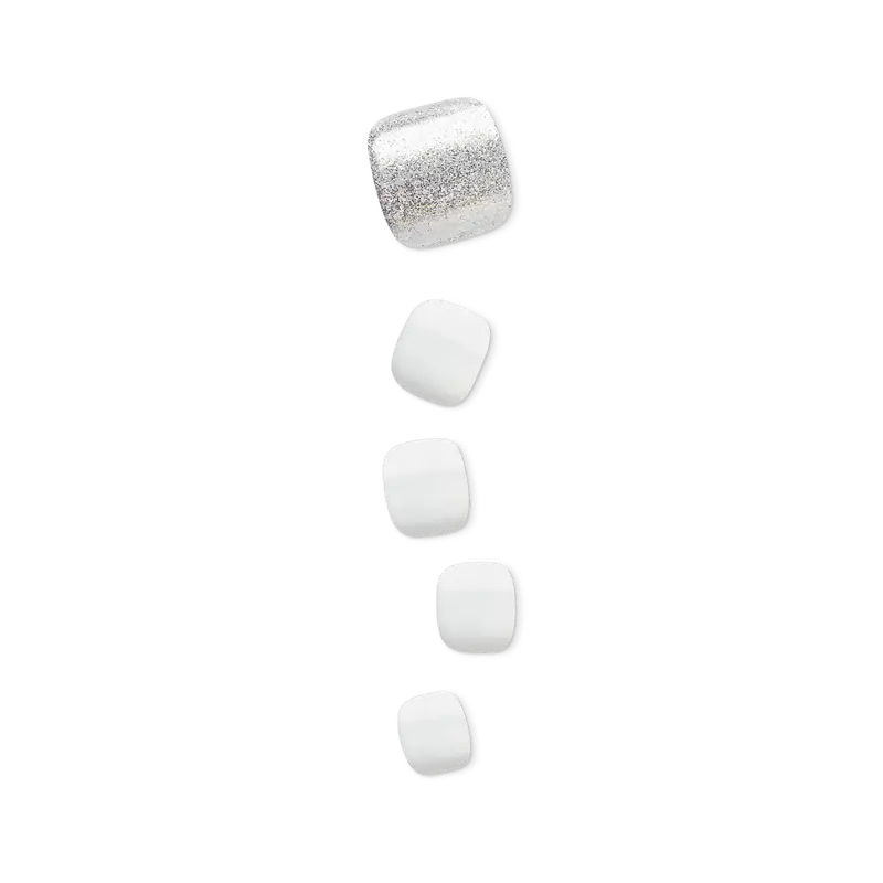 Impress Design No Glue Fake Press On Toenails - White Sky | Solid, Silver, Short, Square, Pedicure