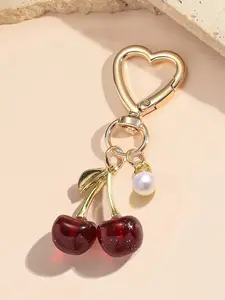 Cute Aesthetic Glitter Cherry Design Bag Charm, Stylish Playful Charm, Pink Red Cherry Bag Keychain for Girls,Cherry Pendant Key Chain Decoration Backpack Charm Cherry Keychain Purse Charm Heart Keyring Valentine's Day