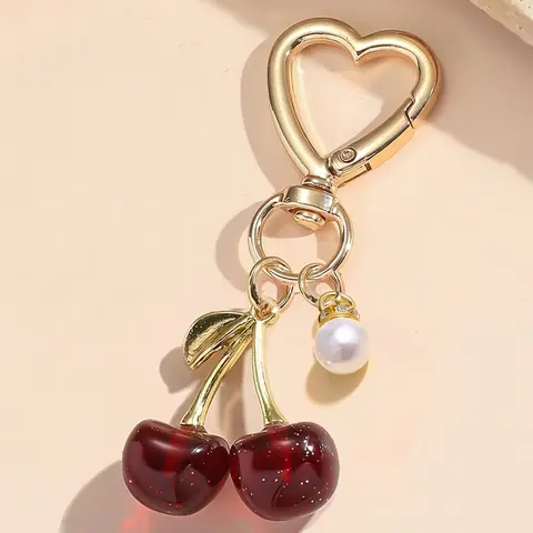 Cute Glitter Cherry Design Bag Charm, Sparkly Bag Charm, Bag Accessories Charms, Pink Red Cherry Bag Keychain for Girls, Cherry Pendant Key Chain Decoration Backpack Charm, Heart Keyring Valentine's Day