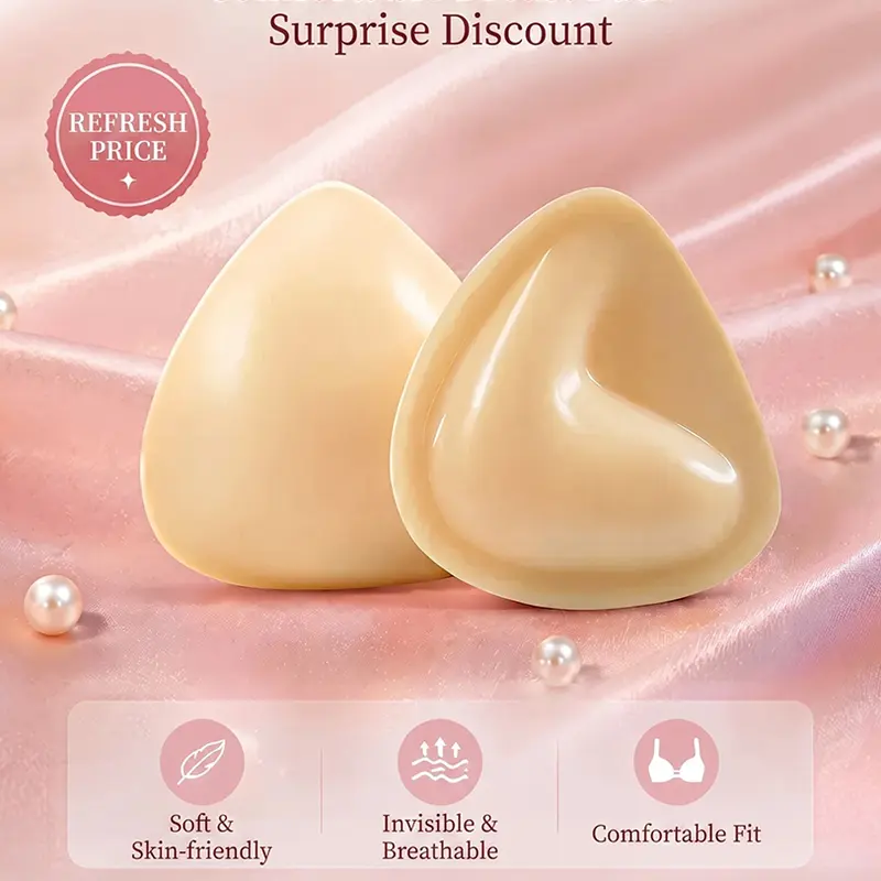 Women's Hulily Pink Round Thin Sticky Double-Sided Adhesive Bra Liner - Essential Womenswear, Pushup Inserts, Reusable for Backless Wedding Dresses, Strapless Lingerie sricky skinnies cup insert sticy