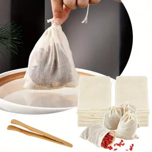 50 Pieces Tea Bag for Loose Tea, Spice Bags with Cord Drawer, Tea Filter for Loose Tea Cotton, Fabric Bags for Tea, Coffee, Spice