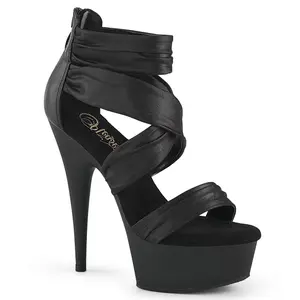 Women's 6-Inch Heel Classic Platform Sandals, DELIGHT-620 Black PU Fabric Footwear, Stylish Women's Shoe