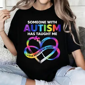 Someone with Autism Taught Me Shirt, Autism Awareness Puzzle Piece Heart Tee, Unisex Loose Fit T Shirt, Autism Support Gift