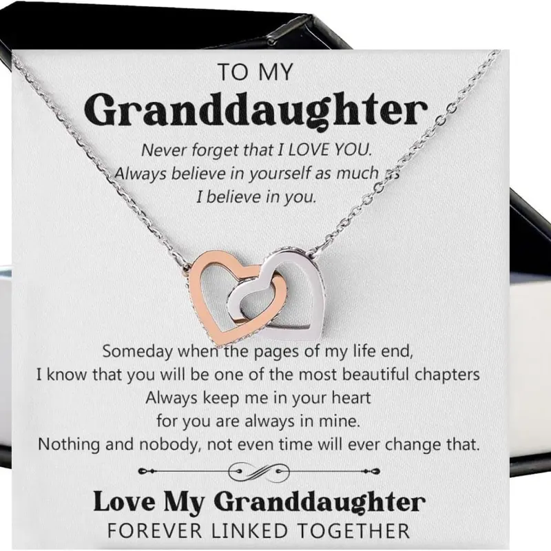 To My Granddaughter Necklace From Grandma Grandpa, Interlocking Heart Necklace, Granddaughter Gifts From Grandma, Grandpa Granddaughter Gift, Gifts For Granddaughter On Birthday, Graduation, Christmas