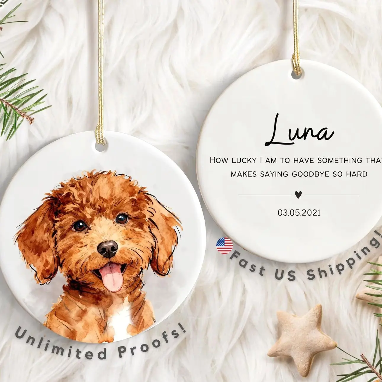 Personalized Pet Watercolor Ornament Using Pet's Photo + Name - Custom Ornament Christmas Dog Ornament