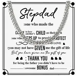 Cuban Necklace For Bonus Dad - Stepfather Necklace - Fathers Day Gift to My Bonus Dad - Step Dad Gifts from Daughter - Fathers Day Gift from Step Son
