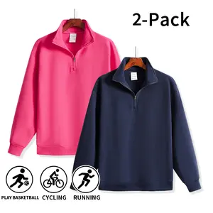 Men’s 2-Pack Half-Zip Stand Collar Sweatshirts, Solid Color Loose Long-Sleeve Fleece Tops, Casual Pullovers for Basketball, Cycling, Running, Fitness, Outdoor Sports and Everyday Wear