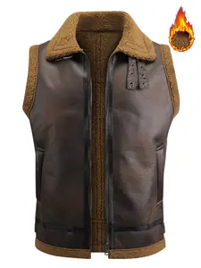 Winter outfit jacket, vest with thick velvet, men's lapel vest, vest with fur and leather, thick cotton coat, lamb fur military coat, fur coat, vest, motorcycle, Gilet
