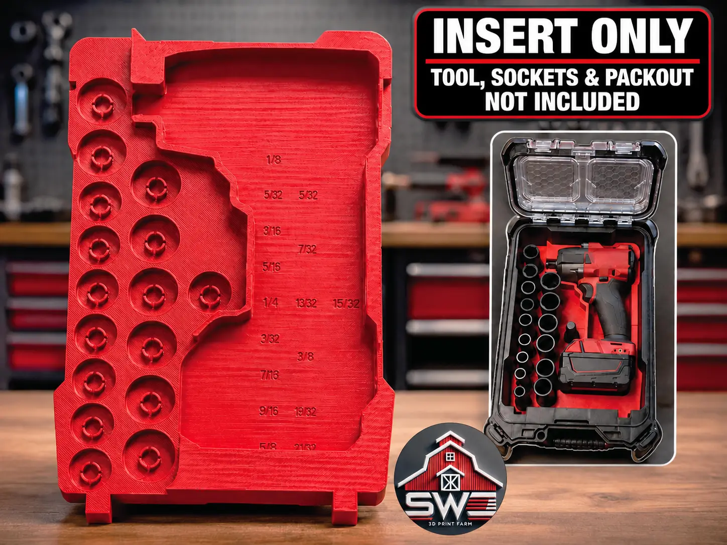 M18 FUEL Mid-Torque 1/2 Impact Wrench 2962-20 & Socket Organizer Insert for Milwaukee Packout 8435 — INSERT ONLY