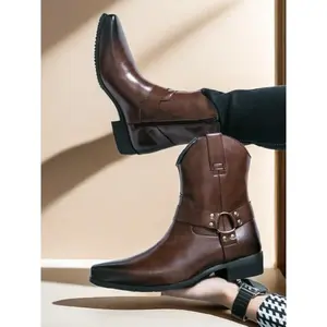 Men's Fashionable Plain Color Ankle Boots, Western Boot, Casual Comfortable Pointed Toe Boots for Daily Wear, Business Style Boots for Party, Daily Clothing Decor, Formal Boots