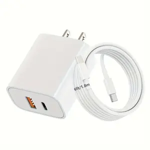 Dual Fast 20W USB C Fast Charger Block With Dual Port Power Adapter, Equipped With A 6-foot Cable C-type Fast Charging Kit, Suitable For IPhone 15 Series, For IPad, Samsung, Etc- Pink/Green/White Plug Connector Cellphone Smartphone Electronic