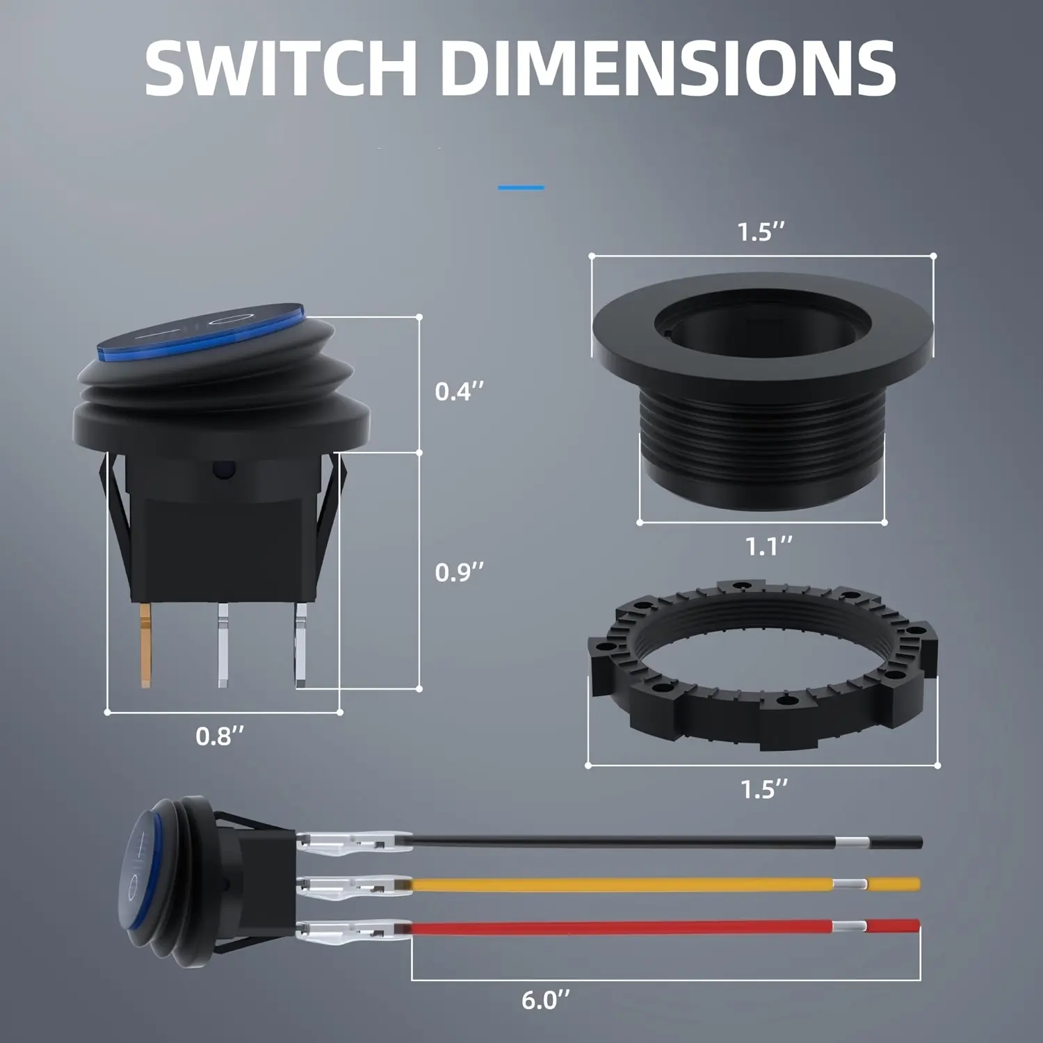 Round rocker switch, 12V 20A, round toggle switch with LED indicator ...