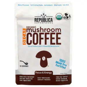 La Republica Mushroom Coffee, Instant Coffee + 7 Mushrooms, Decaf, 2.12 oz (60 g)