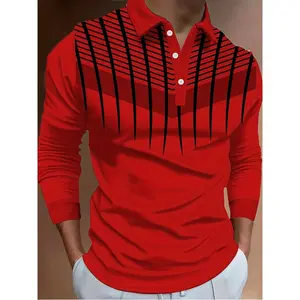 Men's Geometric Striped Polo Shirt Versatile Long Sleeve for Daily Commute, Business Gatherings & Light Sports