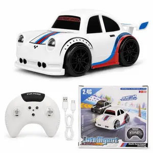 2.4GHz Compact RC Drift Car - Automatic Indoor RC Cars with Follow Mode, Obstacle Avoidance, 1-Touch Auto Demo, Lights & Sounds, Cute Mini Racing Body, Kids' Gift (White/Black, summerwins)