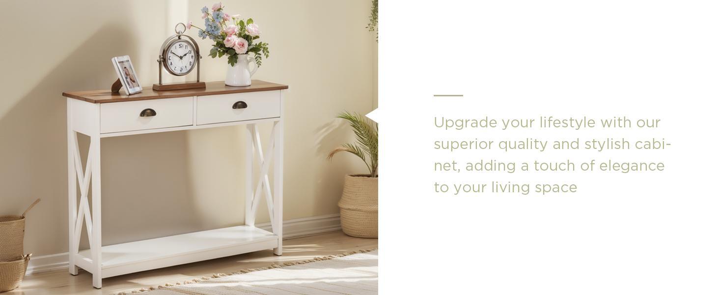 Phivilla Home White Entryway Table/End Table/Coffee Table, Farmhouse Console Table Narrow Sofa Table Hallway, Ivory Skinny Entry Table,Spring Glow Up