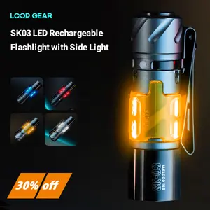 LOOP GEAR SK03 LED Side Light Flashlight, AA Rechargeable EDC Flashlight with 1000 Lumens, 10 Modes, for Outdoor, Camping, Emergency Drop Tested