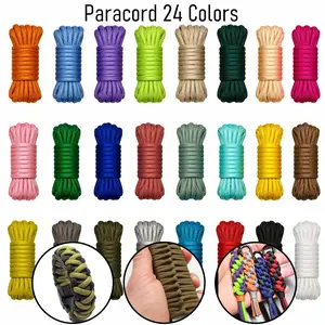 24 Colors Solid Paracord Set, Multipurpose Outdoor Parachute Cord, Synthetic Rope for Bracelet Making, Camping, Hiking, Survival & DIY Lanyards