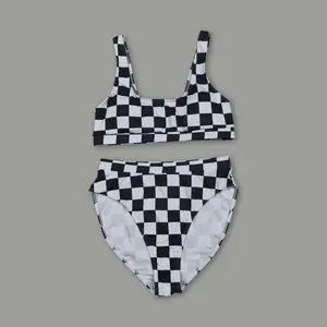 Black Gingham Summer Swimsuit for Moms – Retro Print One-Piece Bathing Suit | Cute & Comfy