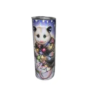 Christmas Opossum 20oz Shimmer Skinny with Reuseable Straw