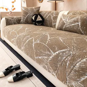 1pc Classic Retro Leaf Pattern Chenille Sofa Cover - Bohemian Style Sofa Pad, Scratch-Resistant, Non-Slip & Pet-Friendly. Fits 1/2/3/4-Seater Sofas, All-Season Living Room Sofa Cover, Machine Washable, Dustproof Sofa Slipcover