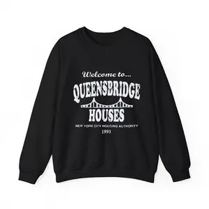 Vtg Black Welcome to Queensbridge Houses 50 Retro Vtg Style 90s Sweatshirt, Hip Hop Men's T-Shirt, Cotton, Casual Menswear Top