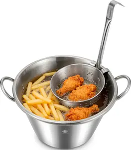 ARC 41QT Large Cazo Stainless Steel 21" Mexican Para Carnitas Set with 11.8" Fry Strainer Basket（7.4 QT)