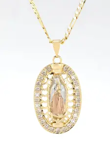 Guadalupe Virgin Mary Tricolor Pendant Necklace, Religious Style 14k, Retro Chain Print, All Seasons Jewelry for Women