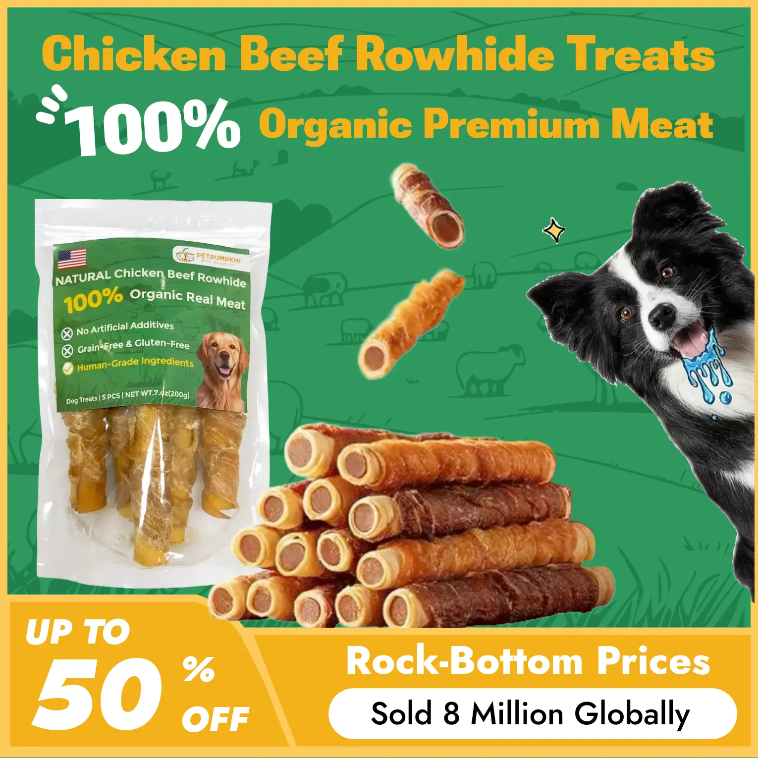 Cowhide Wrapped in Chicken Beef Filling Dog Treats for Small, Medium, & Large Dog - Made with Chicken and Cowhide - Healthy, High Protein, Easily Digestible, and Long Lasting Make the Perfect Positive-Reward Training Treats for Dogs
