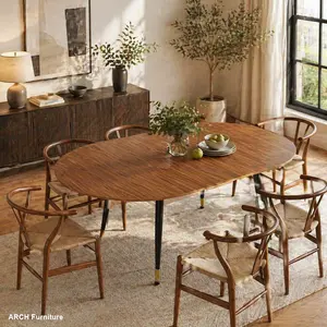 ARCH Walnut Oval Extendable Dining Table, MDF Top Modern Expandable Kitchen Table with Sturdy Metal Legs for Dining Room, Seats 6-10 People