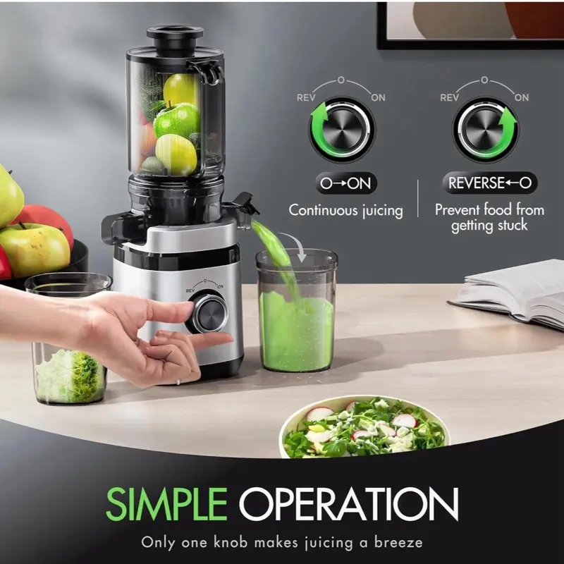 Juicer Machines, Cold Press Juicer with Wide Feed Chute, Slow Masticating Juicers for Whole Vegetables & Fruits, High Juice Yield, Easy to Clean, Large Auger, Light Silver Blender