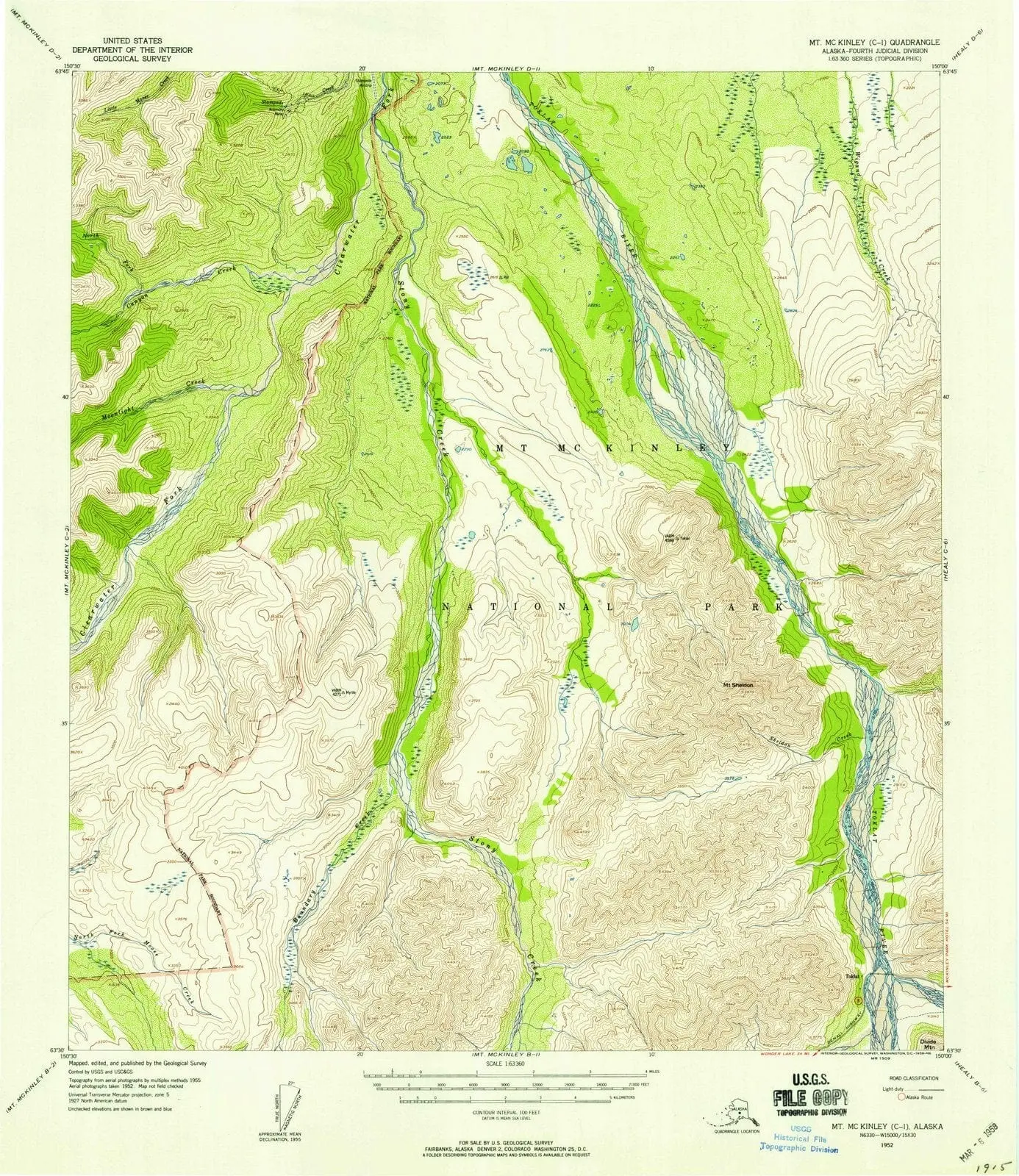 Mount Mckinley C 1 Alaska USGS Topographic Quadrangle Map, 1952, 1:63360