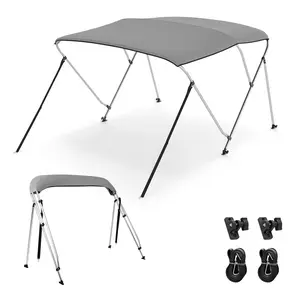 COSTWAY - 3-Bow/4-Bow Boat Bimini Top Sun Shade Boat Canopy with Storage Boot-3-Bow