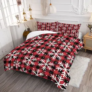 Red & Black Plaid Comforter Set, Festive Snowflake Bedding Set, Warm Quilted Blanket for Cozy Winter Nights, Ideal Christmas Home Decor to Enhance Your Bedroom Aesthetic and Holiday Spirit, with 1 or 2 Pillowcase No Pillow Core