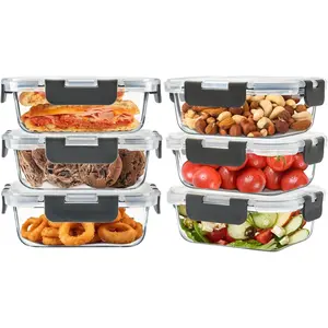 6pack 12oz Small Glass Meal Prep Containers, Glass Food Storage Containers with Snap Leak Proof Lids, Microwave, Freezer and Dishwasher Safe (Grey, 12oz)