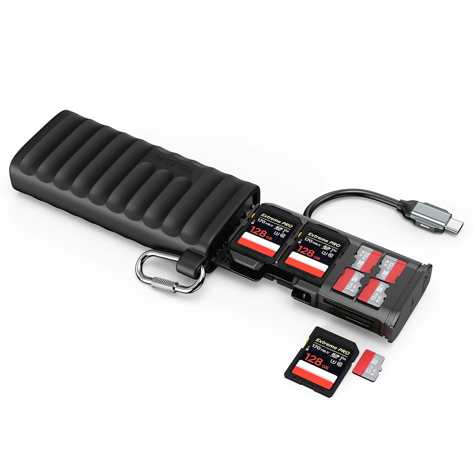 TELESIN CreateMate High-Speed SD Card Reader USB 3.1 Type-C SD/TF Card Carrying Case Holder for Cameras, Smartphones, Drones, Action Cameras (BLACK), Compatible with iPhone 17