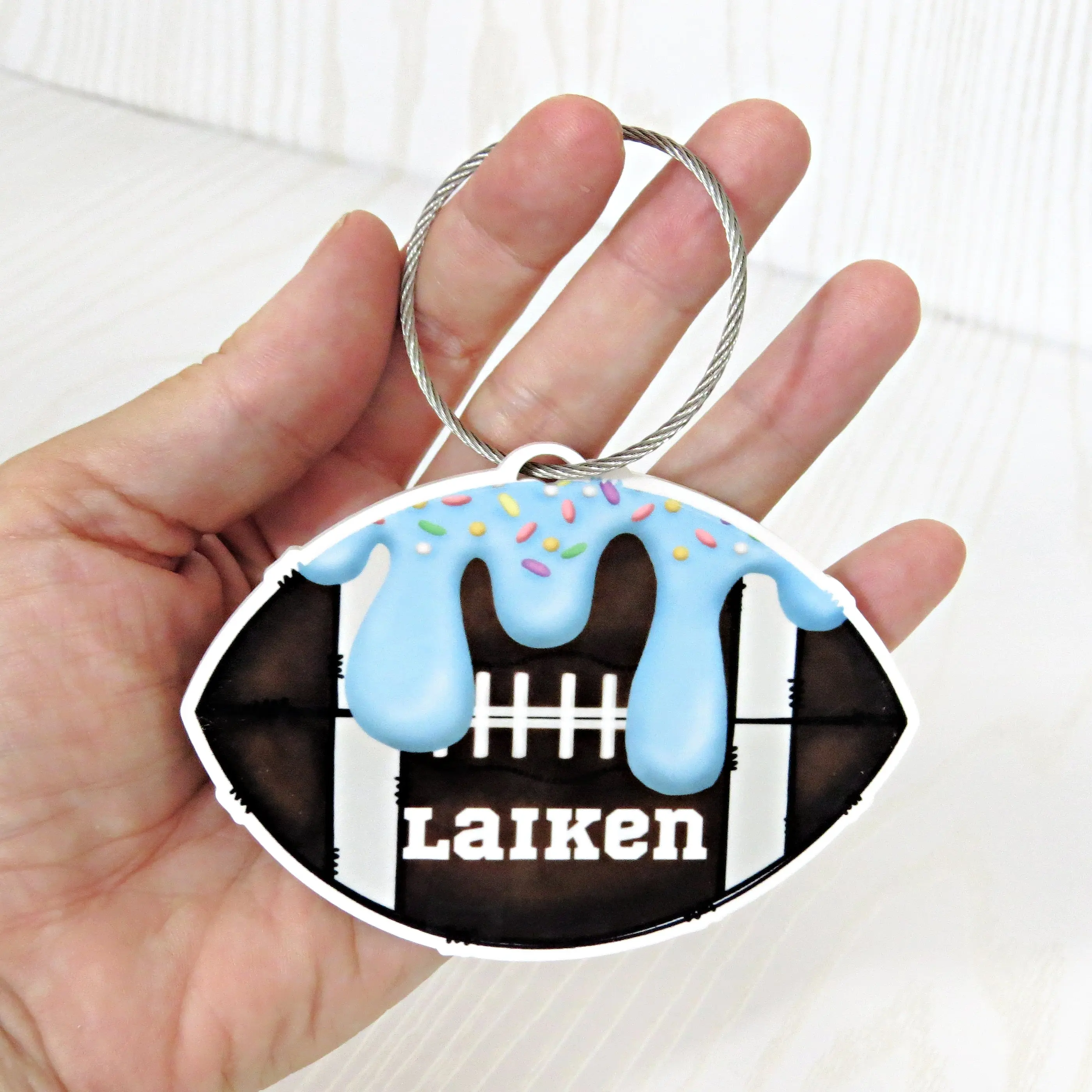 Personalized Football Drip Bag Tag with Name for Backpack Sports - Kids Ice Cream with Sprinkles Acrylic ID