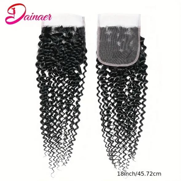 4x4 HD Transparent Lace Closure, Mongolian Afro Kinky Curly 100% Remy Human Hair, Natural Color, Invisible Scalp, No Tangle & Shedding Free, 8-16 Inches for Black Women