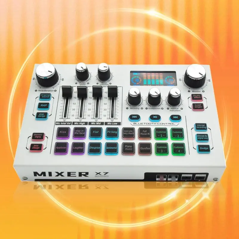X7 All-Metal Rechargeable Digital Audio Mixer Sound Card Device, LCD USB Wireless Live Streaming Card Set for Mobile and Computer, Perfect for Douyin, Dj Mixer Effects, Karaoke Mixer