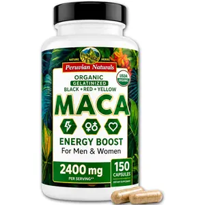 Peruvian Maca Root Capsules - 150 Count, 2400mg, Non-GMO, Vegan, Organic Vitamins for Men & Women, Energy Boost, Pre-Workout, Fitness Dietary Supplement