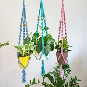 Boho Macrame Beaded Plant Hanger for Indoor & Outdoor Use